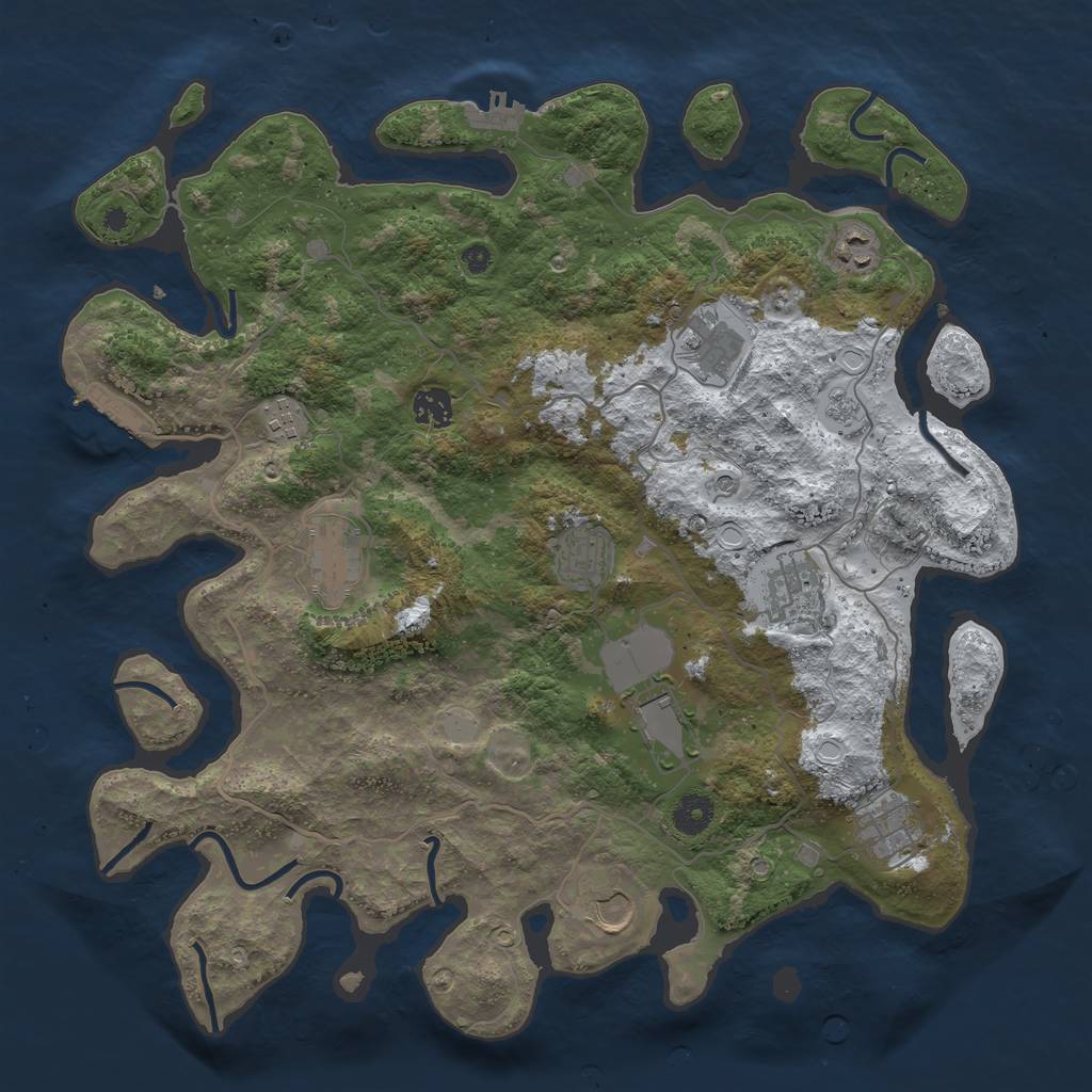 Rust Map: Procedural Map, Size: 4000, Seed: 883080, 19 Monuments