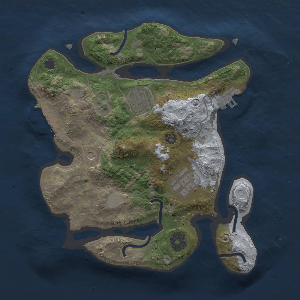 Rust Map: Procedural Map, Size: 2500, Seed: 1096029311, 10 Monuments