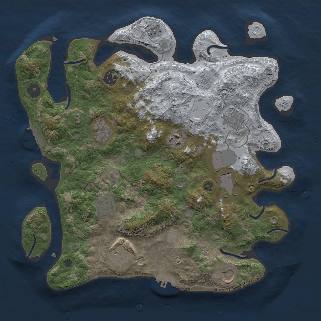 Rust Map: Procedural Map, Size: 3500, Seed: 1494143413, 18 Monuments