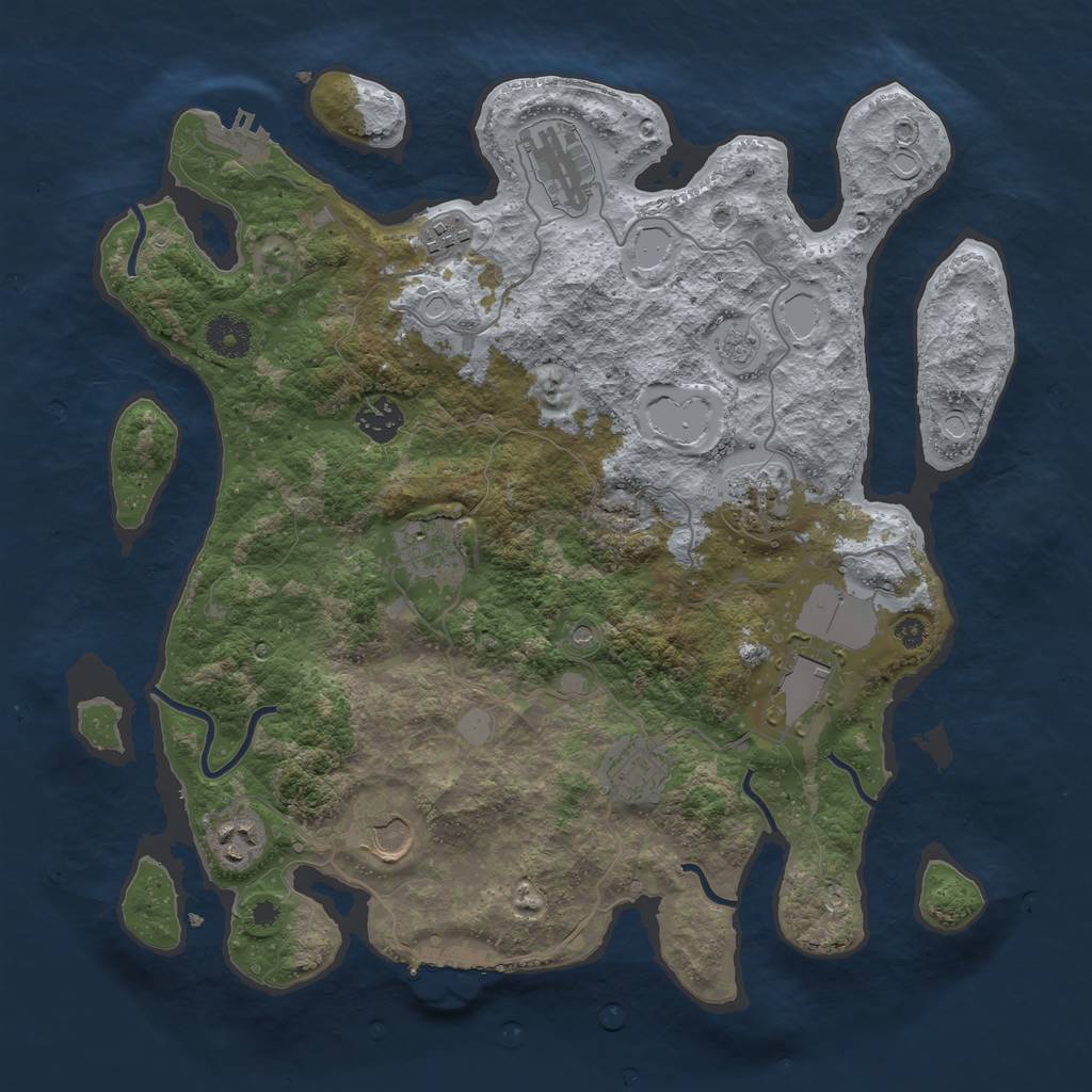 Rust Map: Procedural Map, Size: 3700, Seed: 887673782, 18 Monuments