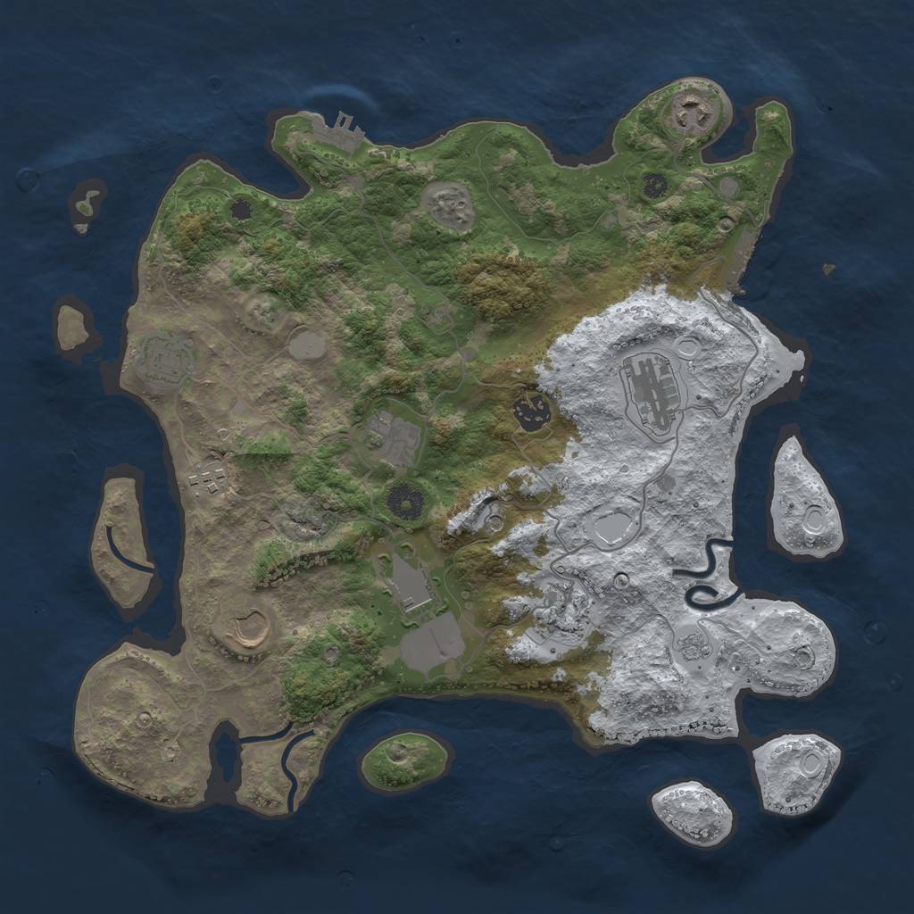 Rust Map: Procedural Map, Size: 3750, Seed: 136301, 18 Monuments