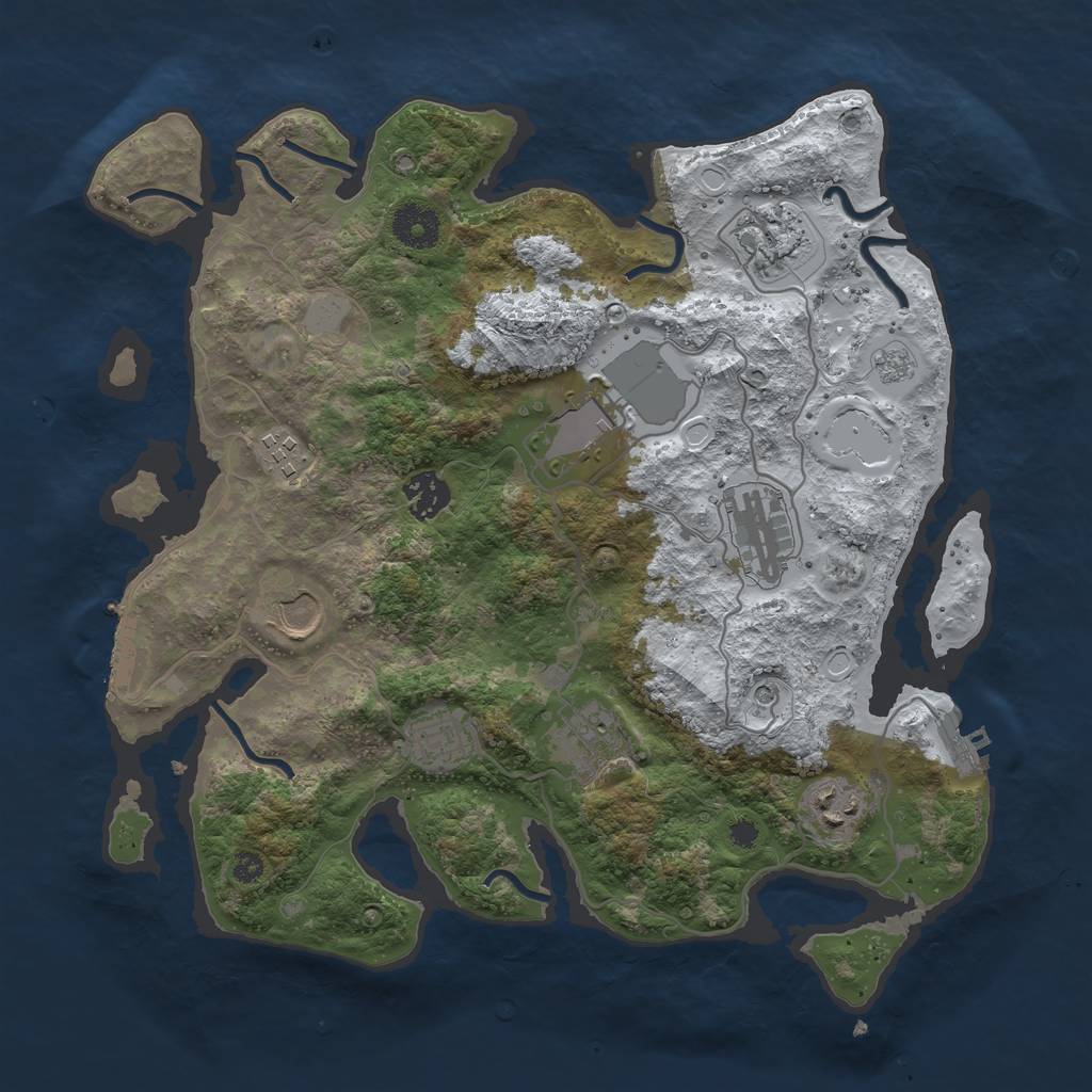 Rust Map: Procedural Map, Size: 3500, Seed: 1063943610, 18 Monuments