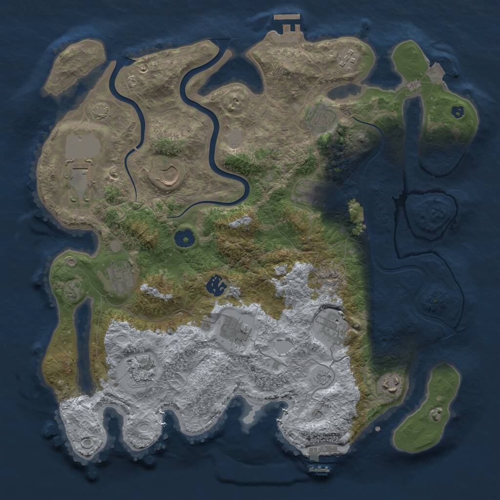 Rust Map: Procedural Map, Size: 3850, Seed: 1032133554, 17 Monuments