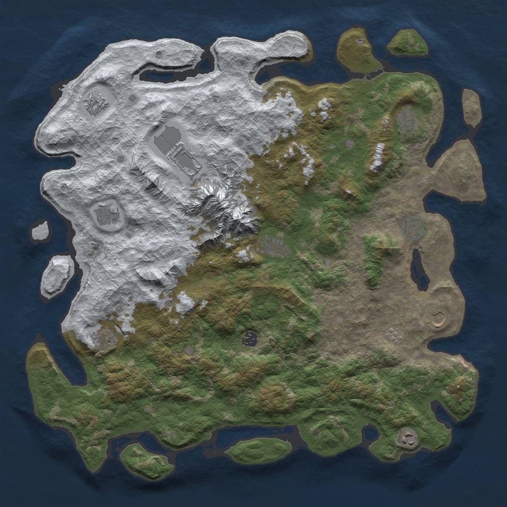 Rust Map: Barren, Size: 5000, Seed: 55, 14 Monuments