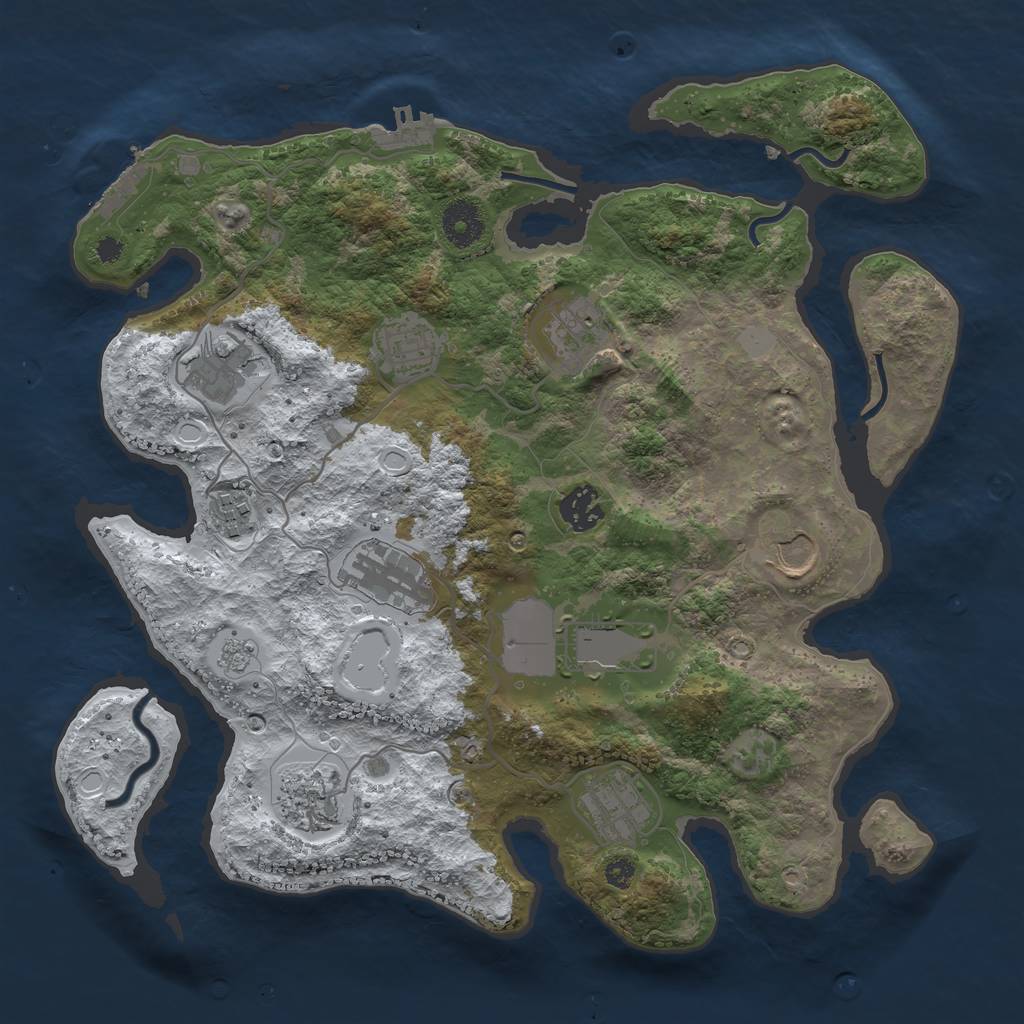 Rust Map: Procedural Map, Size: 3500, Seed: 1751555337, 18 Monuments