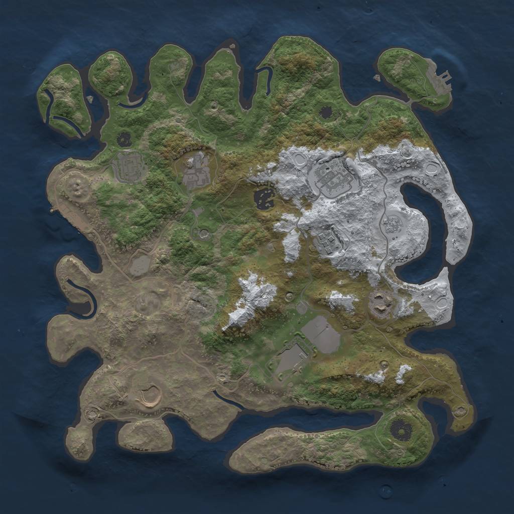 Rust Map: Procedural Map, Size: 3500, Seed: 2045790551, 17 Monuments