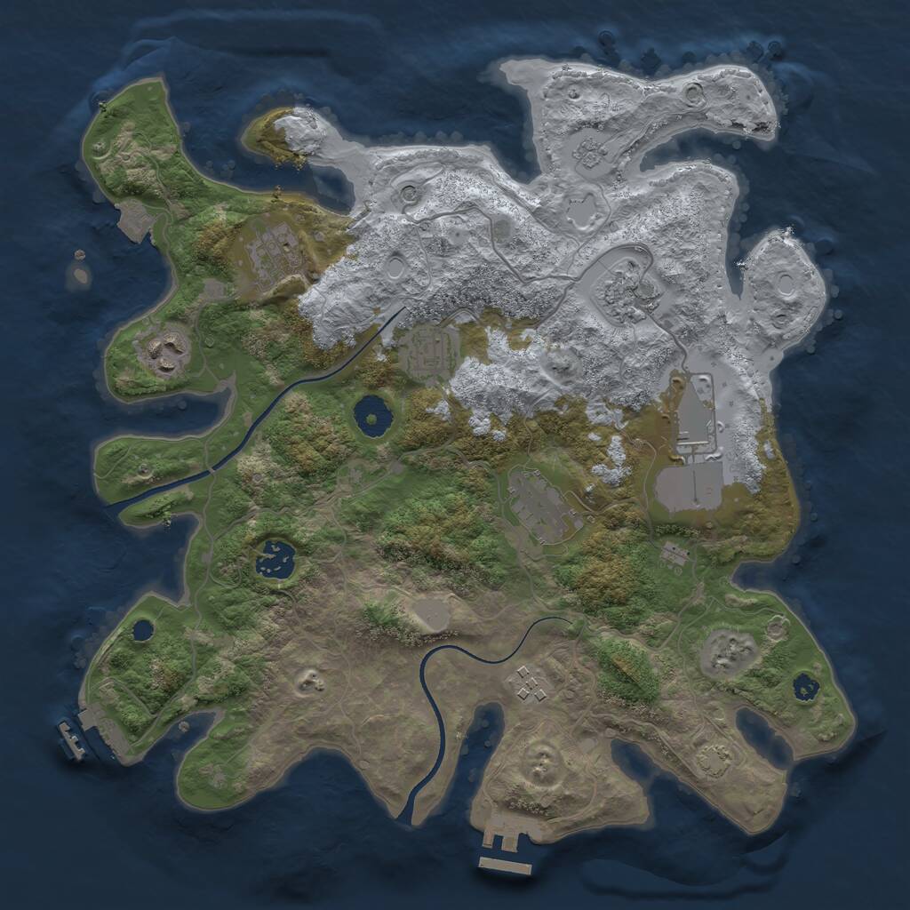 Rust Map: Procedural Map, Size: 3500, Seed: 2098396565, 14 Monuments