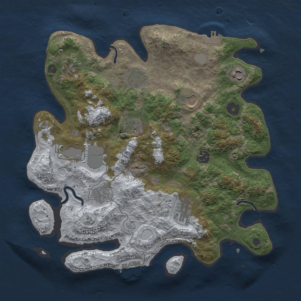 Rust Map: Procedural Map, Size: 3500, Seed: 1140401001, 18 Monuments