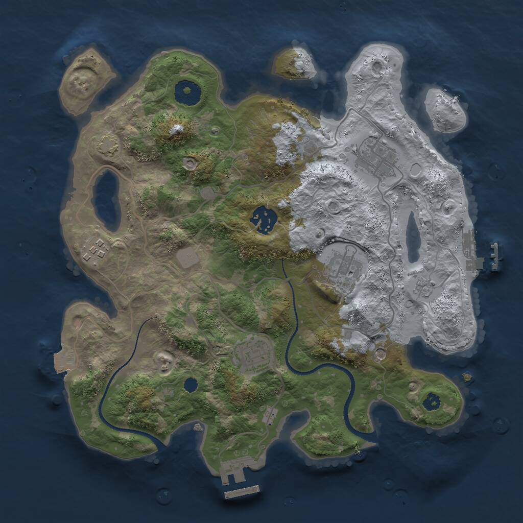 Rust Map: Procedural Map, Size: 3000, Seed: 831437428, 11 Monuments