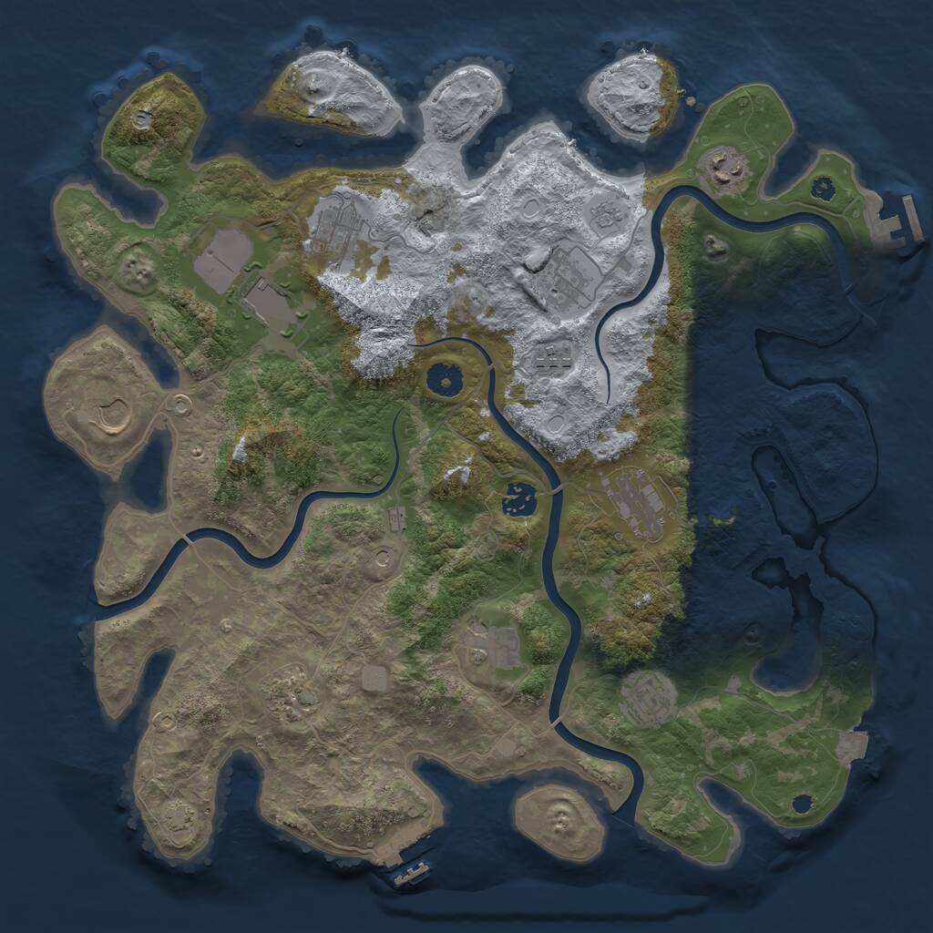 Rust Map: Procedural Map, Size: 3950, Seed: 145887481, 17 Monuments