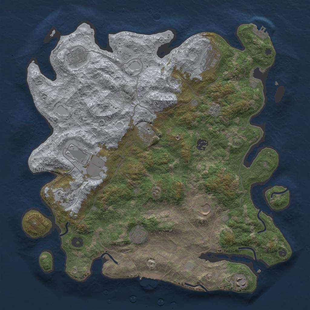 Rust Map: Procedural Map, Size: 4050, Seed: 1909635364, 19 Monuments