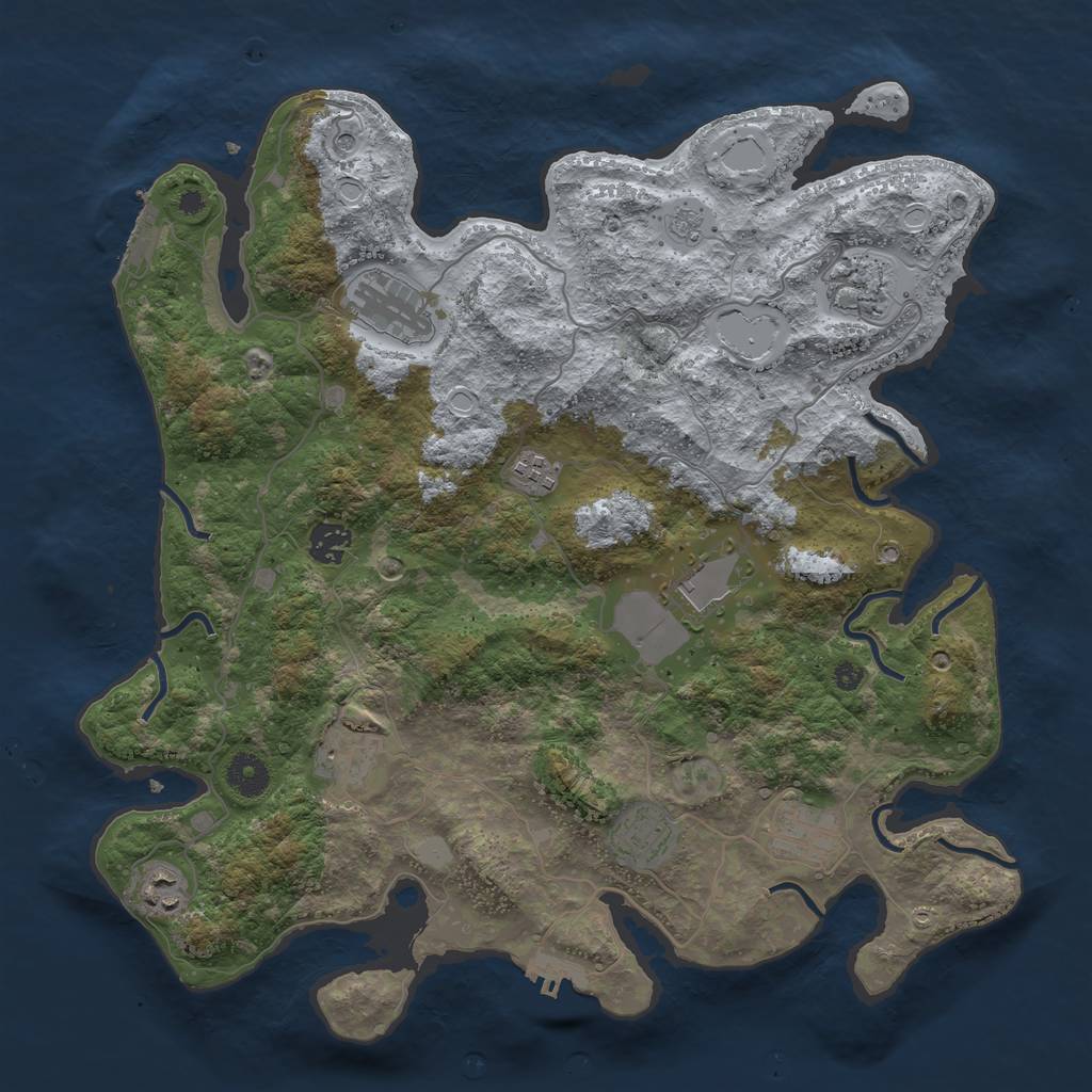 Rust Map: Procedural Map, Size: 3850, Seed: 1593355009, 18 Monuments