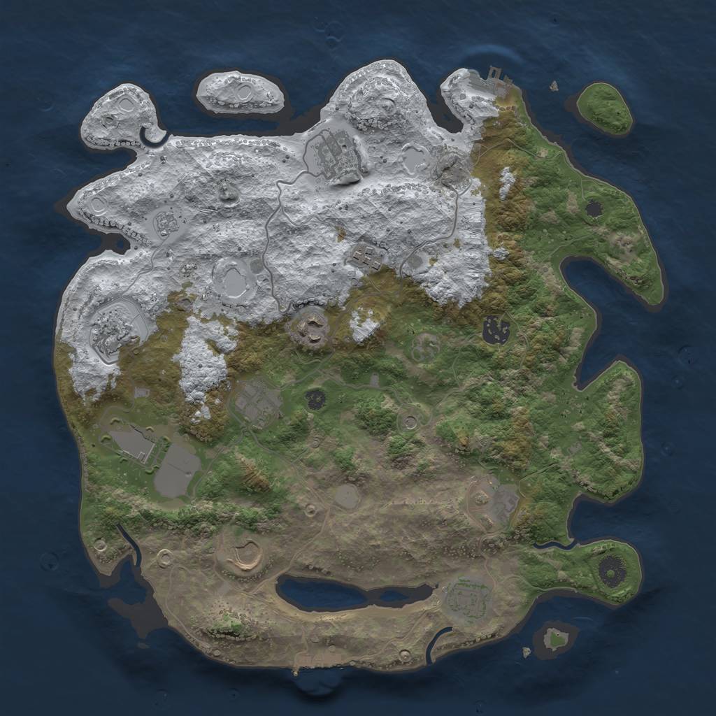 Rust Map: Procedural Map, Size: 3700, Seed: 2103387460, 19 Monuments