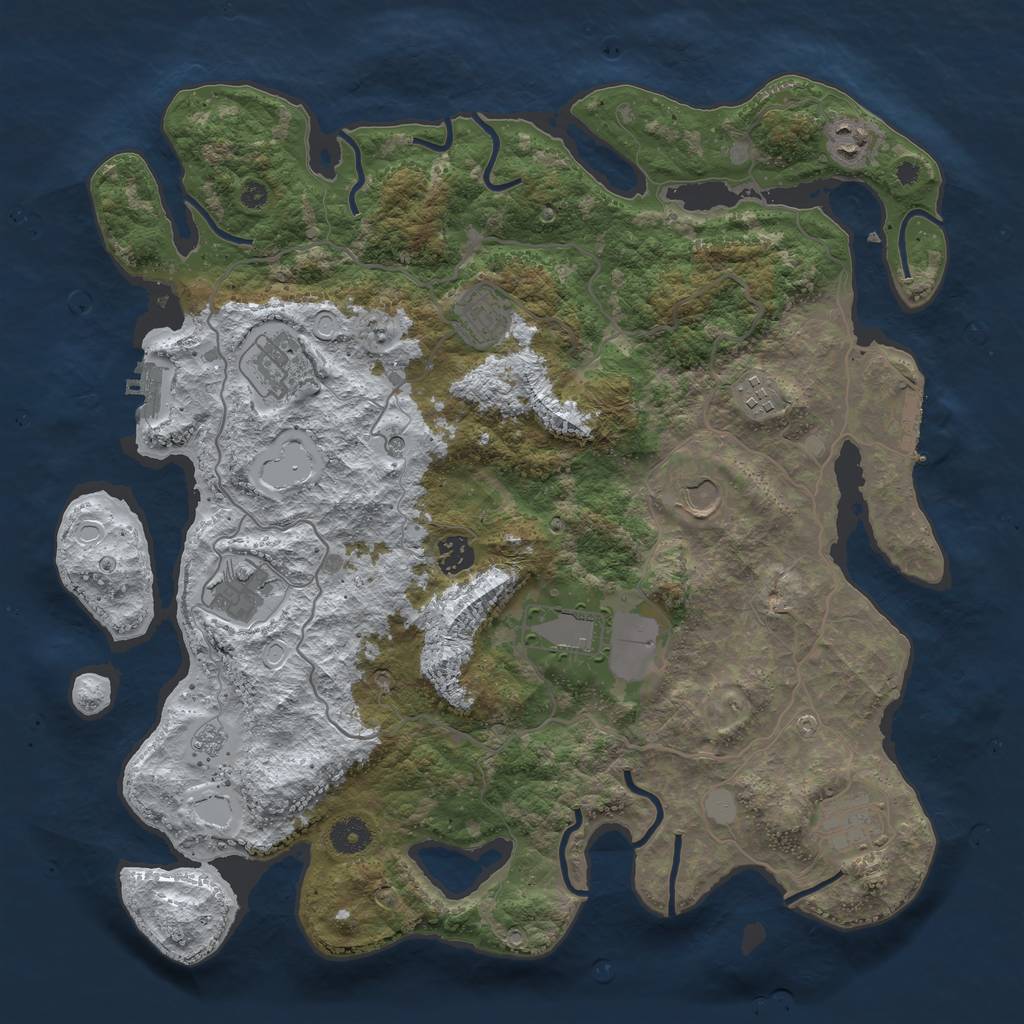 Rust Map: Procedural Map, Size: 4000, Seed: 2105731723, 18 Monuments