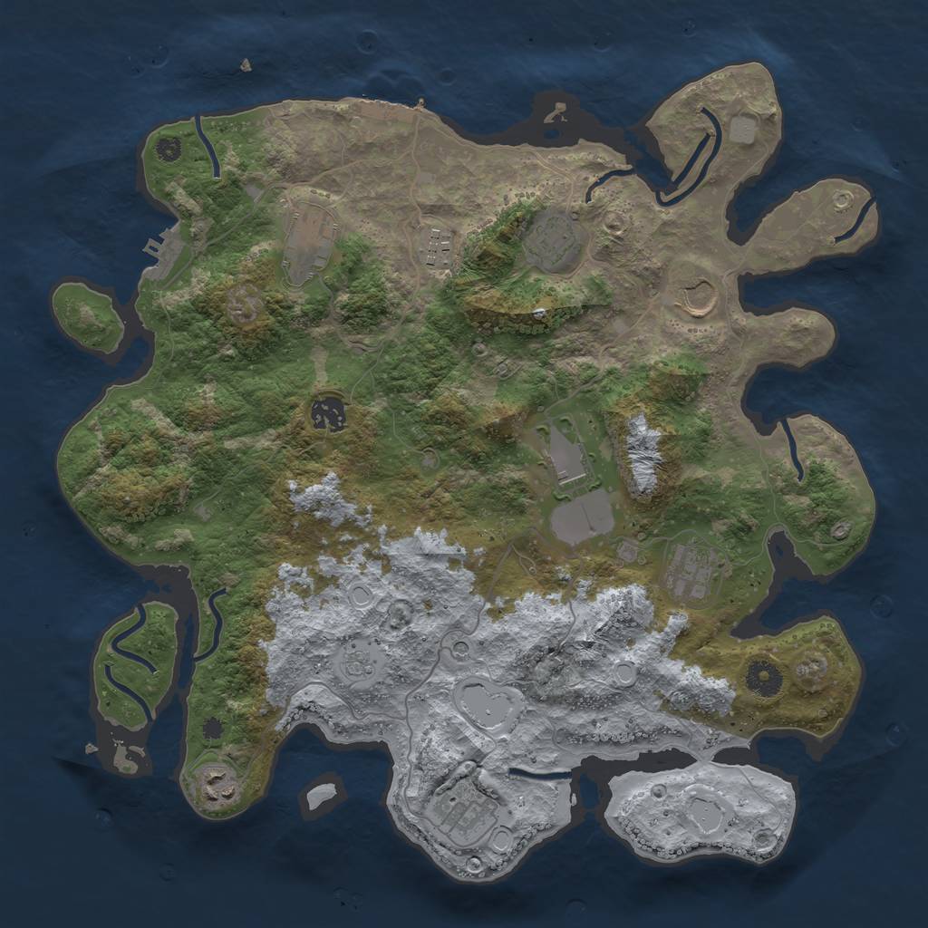 Rust Map: Procedural Map, Size: 3850, Seed: 527609471, 18 Monuments