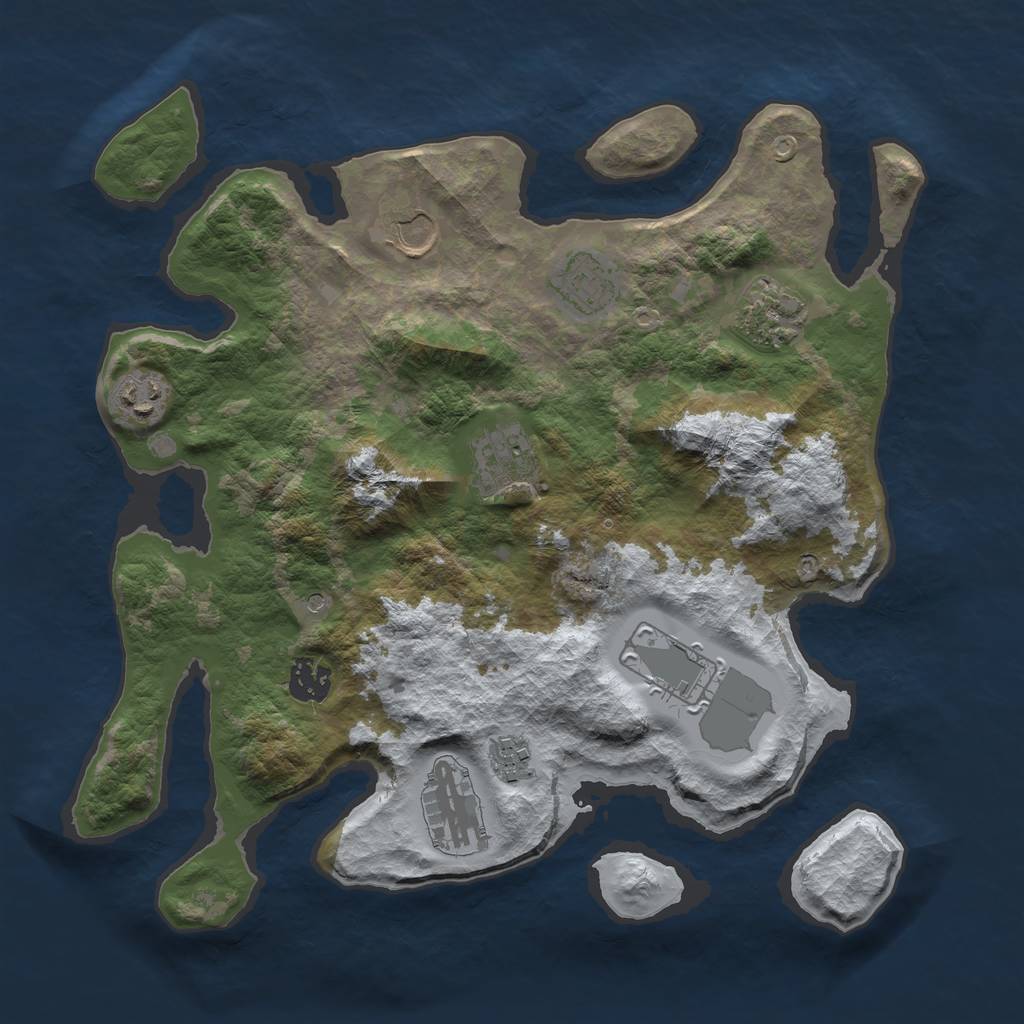 Rust Map: Barren, Size: 3500, Seed: 388108458, 12 Monuments