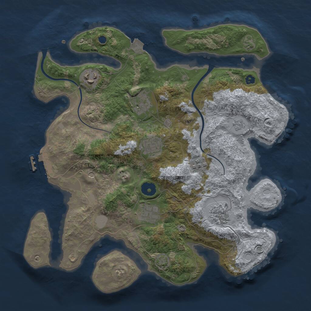 Rust Map: Procedural Map, Size: 3250, Seed: 2072822732, 11 Monuments