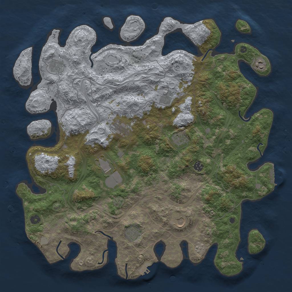 Rust Map: Procedural Map, Size: 4500, Seed: 876990, 17 Monuments