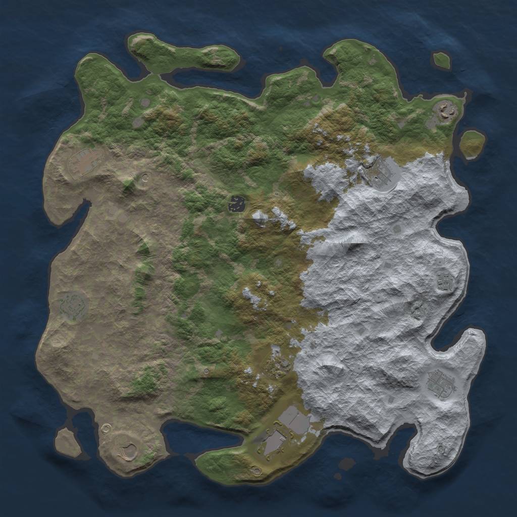 Rust Map: Barren, Size: 4500, Seed: 2496050, 13 Monuments