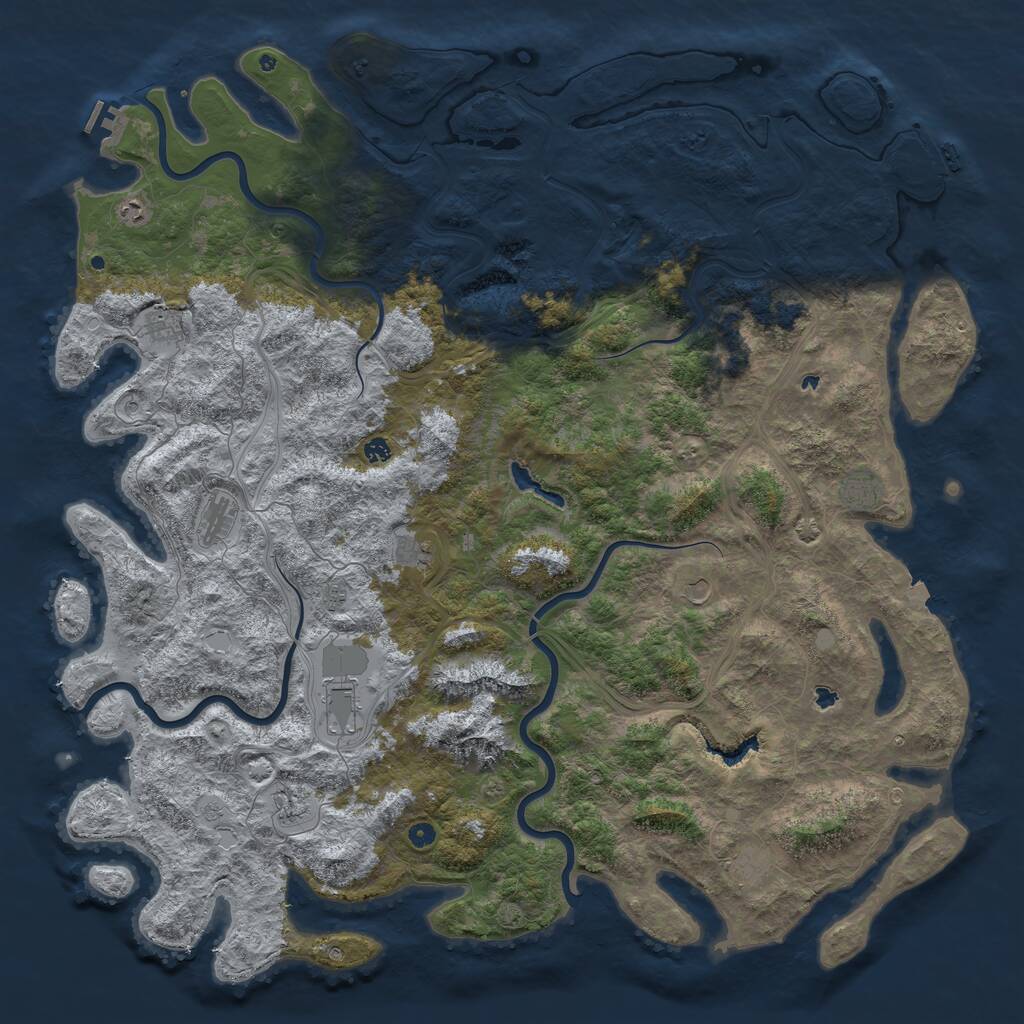 Rust Map: Procedural Map, Size: 6000, Seed: 398115527, 17 Monuments