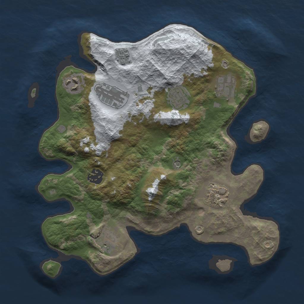 Rust Map: Barren, Size: 3000, Seed: 664264996, 11 Monuments