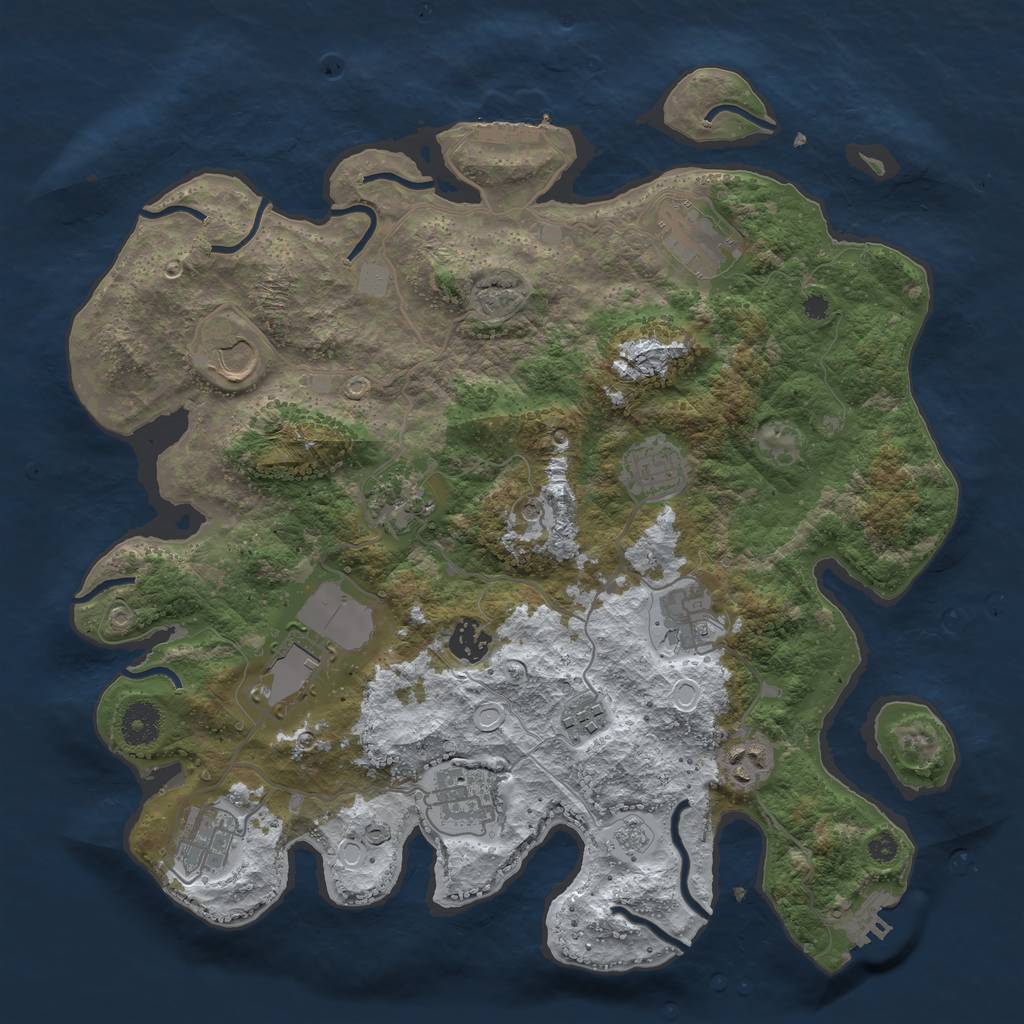 Rust Map: Procedural Map, Size: 3700, Seed: 2062839983, 20 Monuments