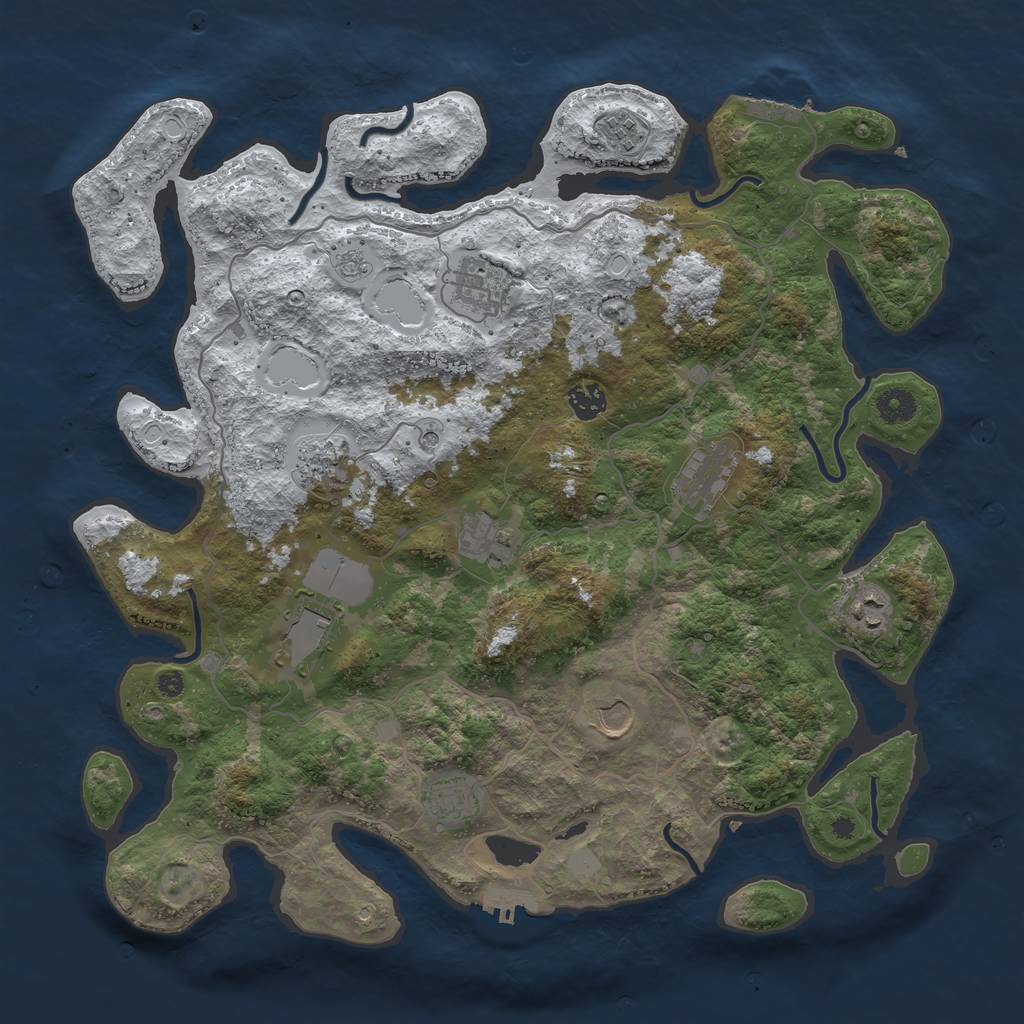 Rust Map: Procedural Map, Size: 4100, Seed: 355943, 19 Monuments