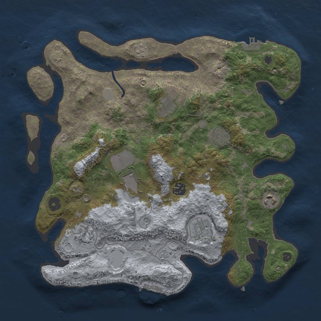 Rust Map: Procedural Map, Size: 3600, Seed: 581455, 16 Monuments