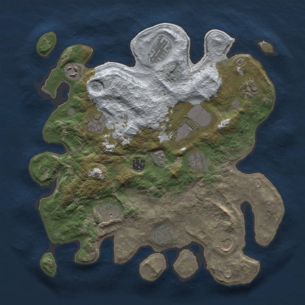 Rust Map: Barren, Size: 3500, Seed: 973770807, 14 Monuments