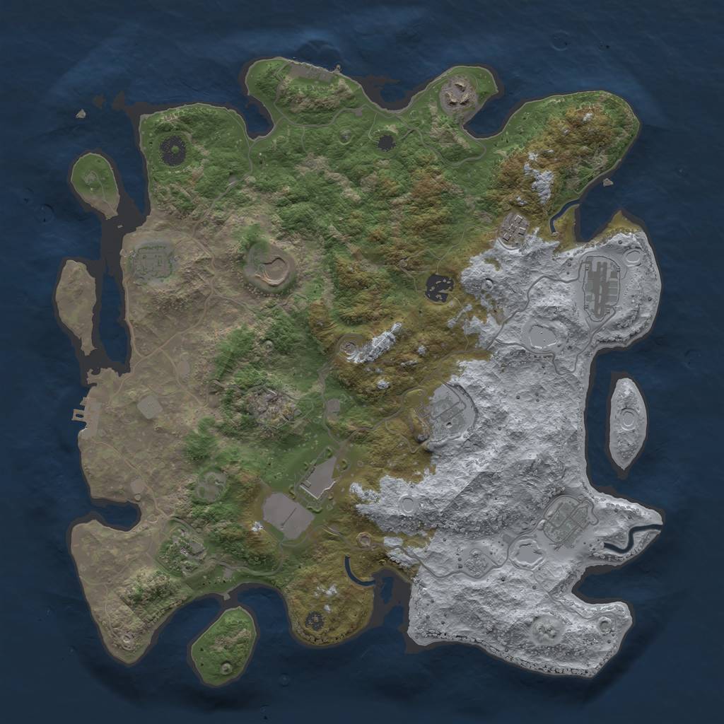 Rust Map: Procedural Map, Size: 3850, Seed: 1205058906, 19 Monuments