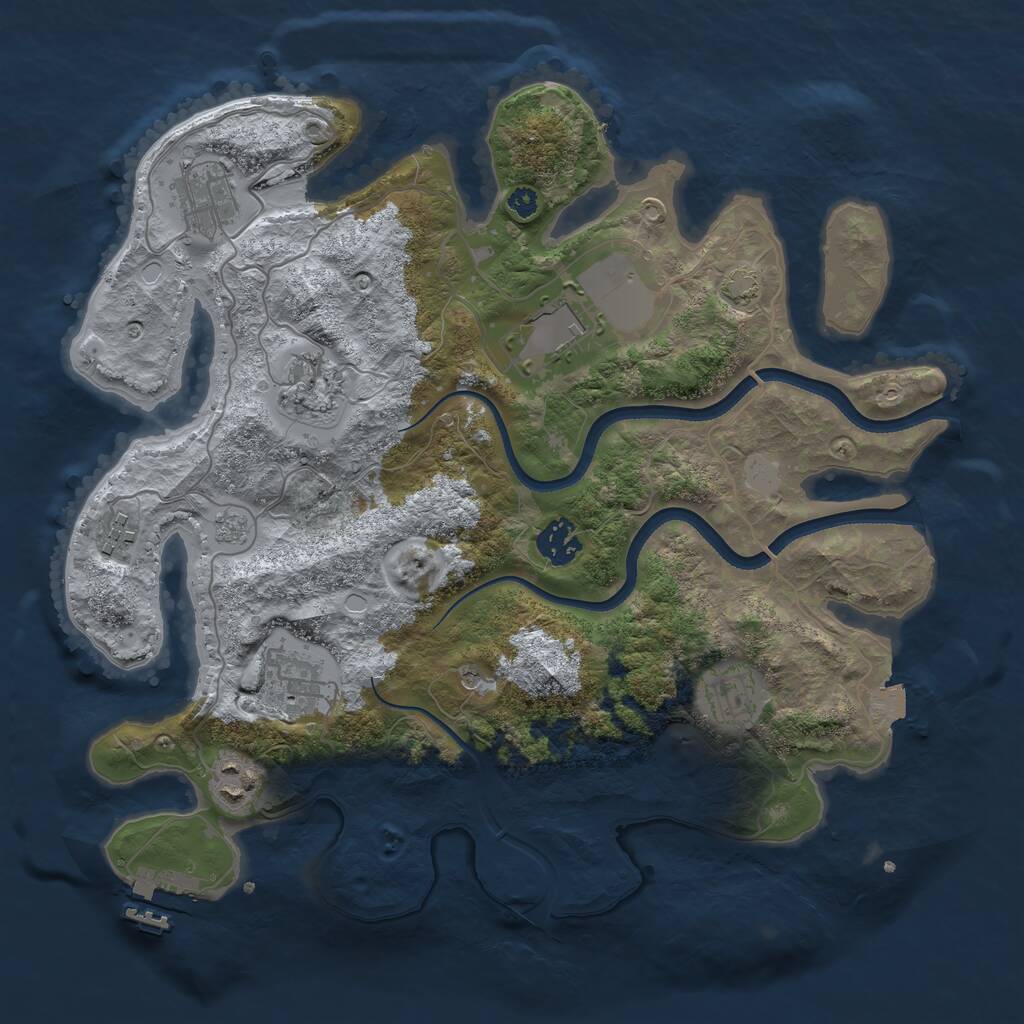 Rust Map: Procedural Map, Size: 3500, Seed: 1609764399, 13 Monuments