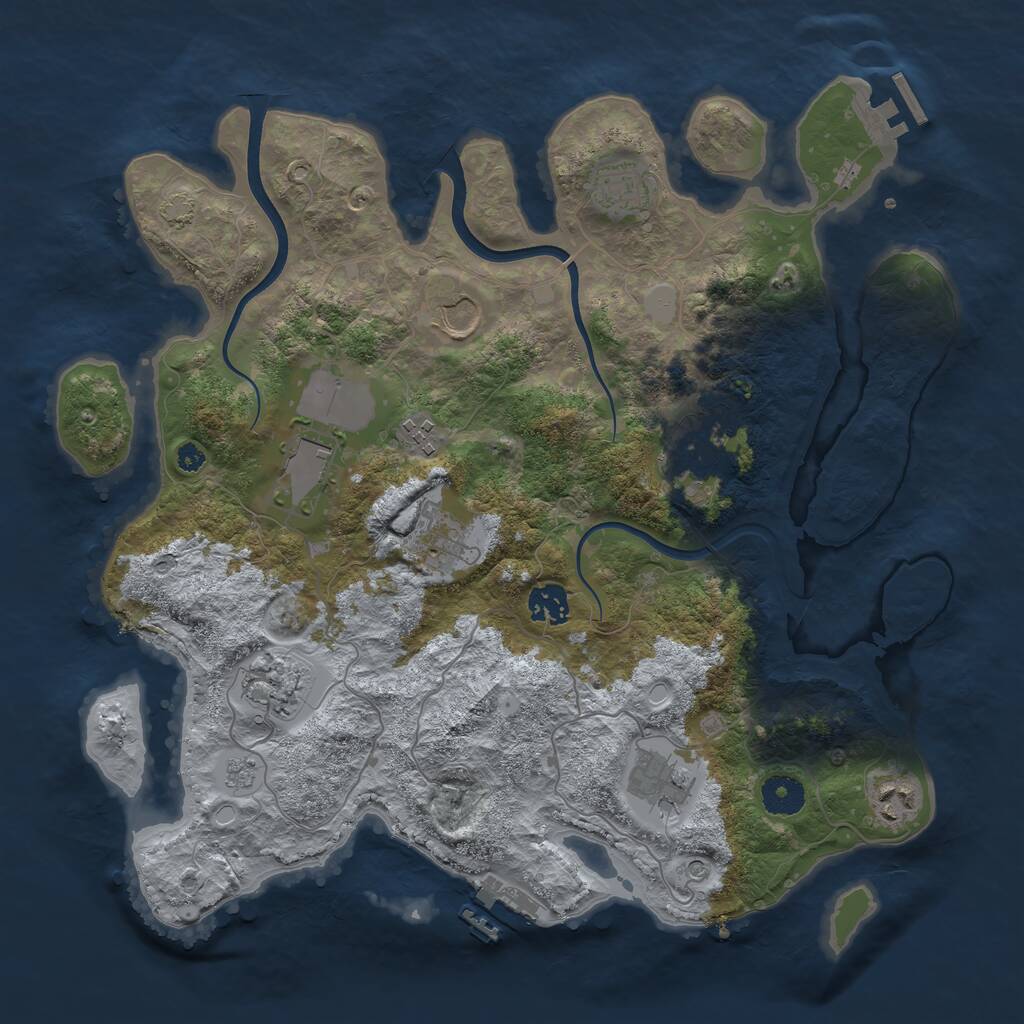 Rust Map: Procedural Map, Size: 3700, Seed: 376943, 16 Monuments