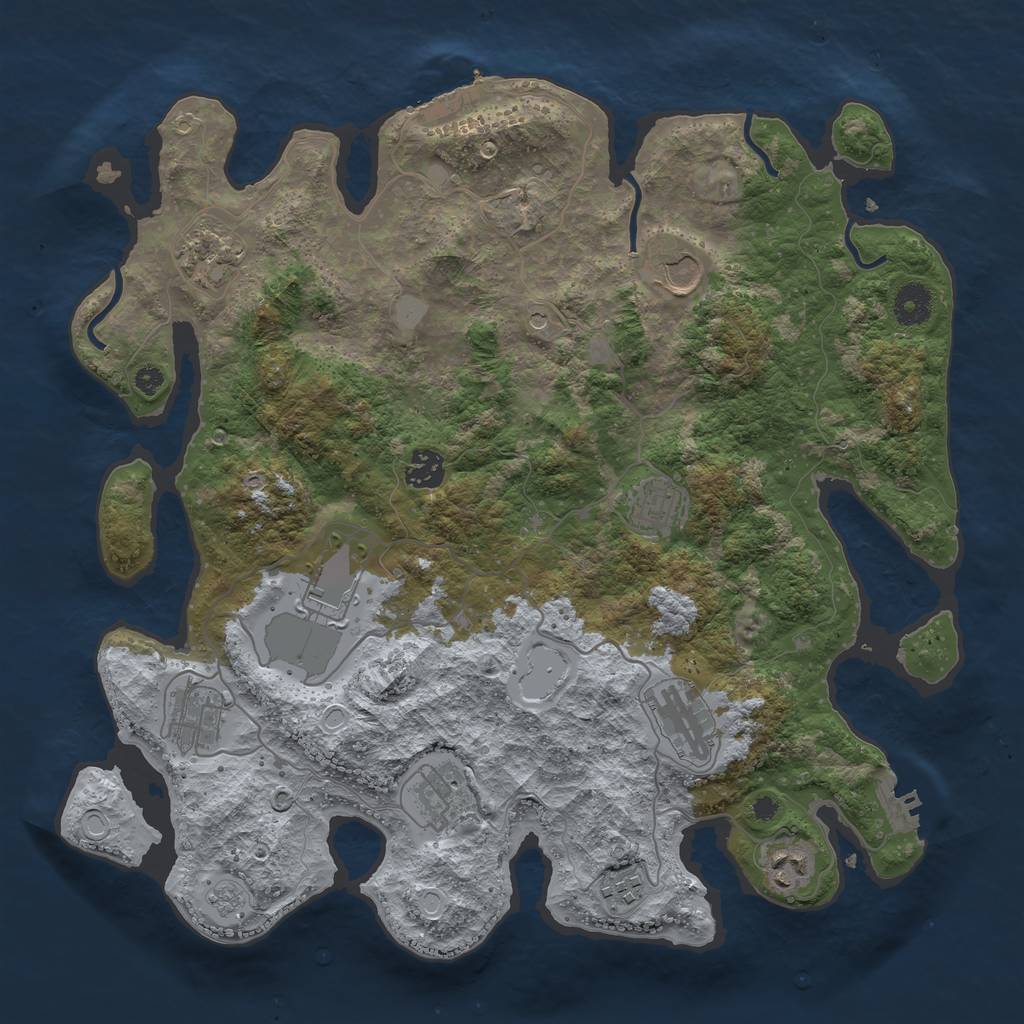 Rust Map: Procedural Map, Size: 3800, Seed: 865891, 19 Monuments