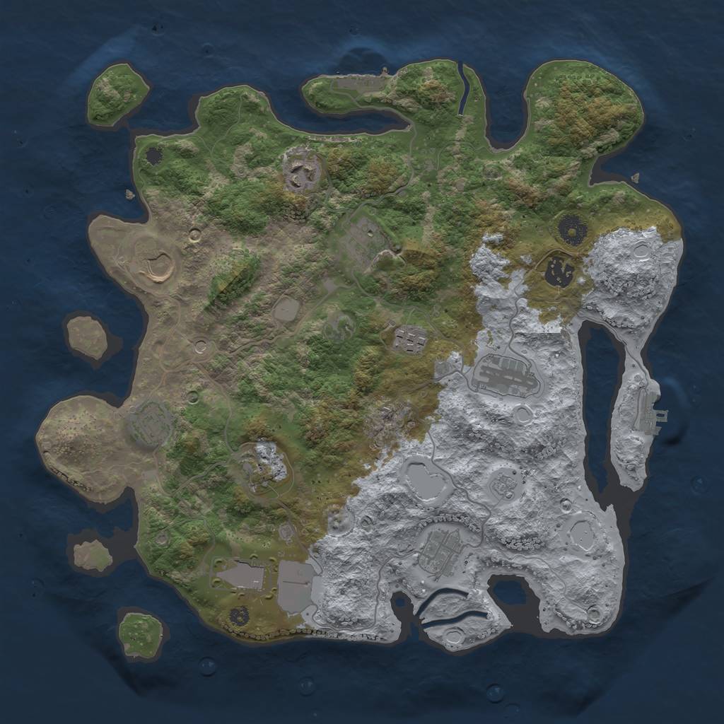Rust Map: Procedural Map, Size: 3700, Seed: 485973426, 17 Monuments