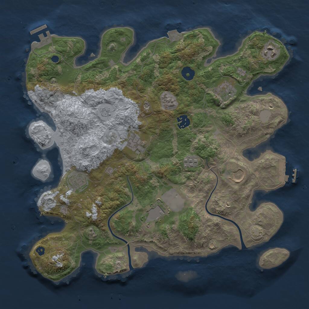 Rust Map: Procedural Map, Size: 3500, Seed: 355807573, 14 Monuments