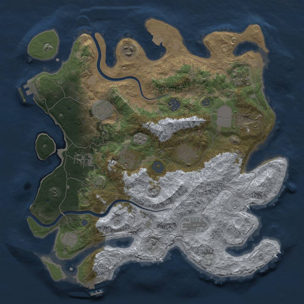 Rust Map: Procedural Map, Size: 3800, Seed: 151351, 16 Monuments