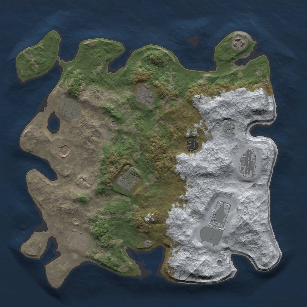 Rust Map: Barren, Size: 3750, Seed: 14, 13 Monuments