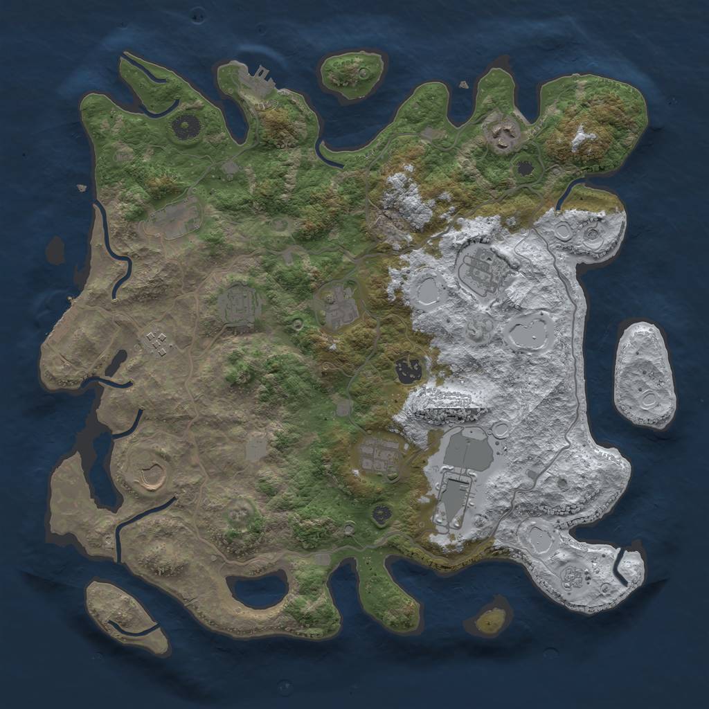 Rust Map: Procedural Map, Size: 4000, Seed: 254785413, 19 Monuments