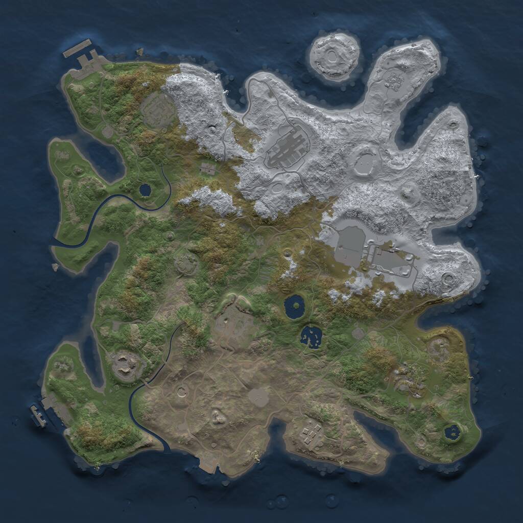 Rust Map: Procedural Map, Size: 3500, Seed: 1674126142, 14 Monuments