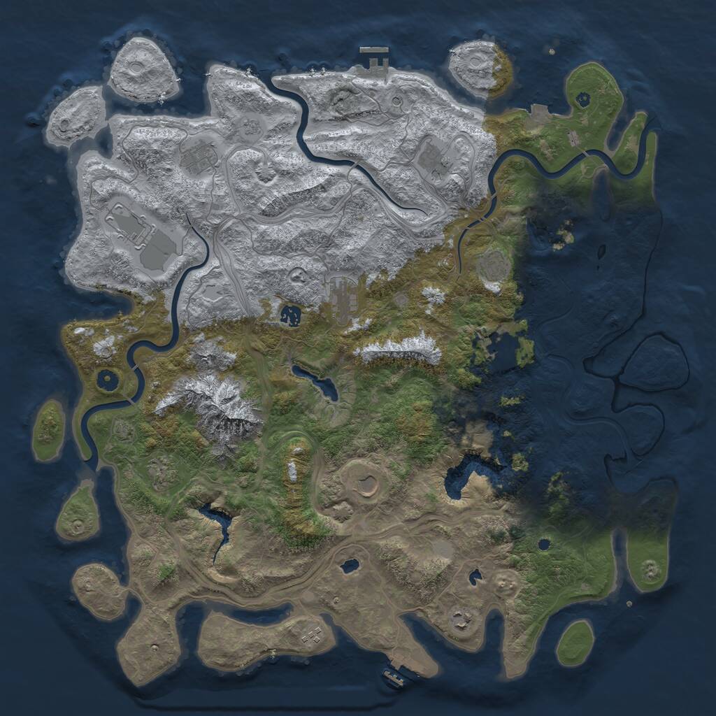 Rust Map: Procedural Map, Size: 5000, Seed: 654987, 17 Monuments