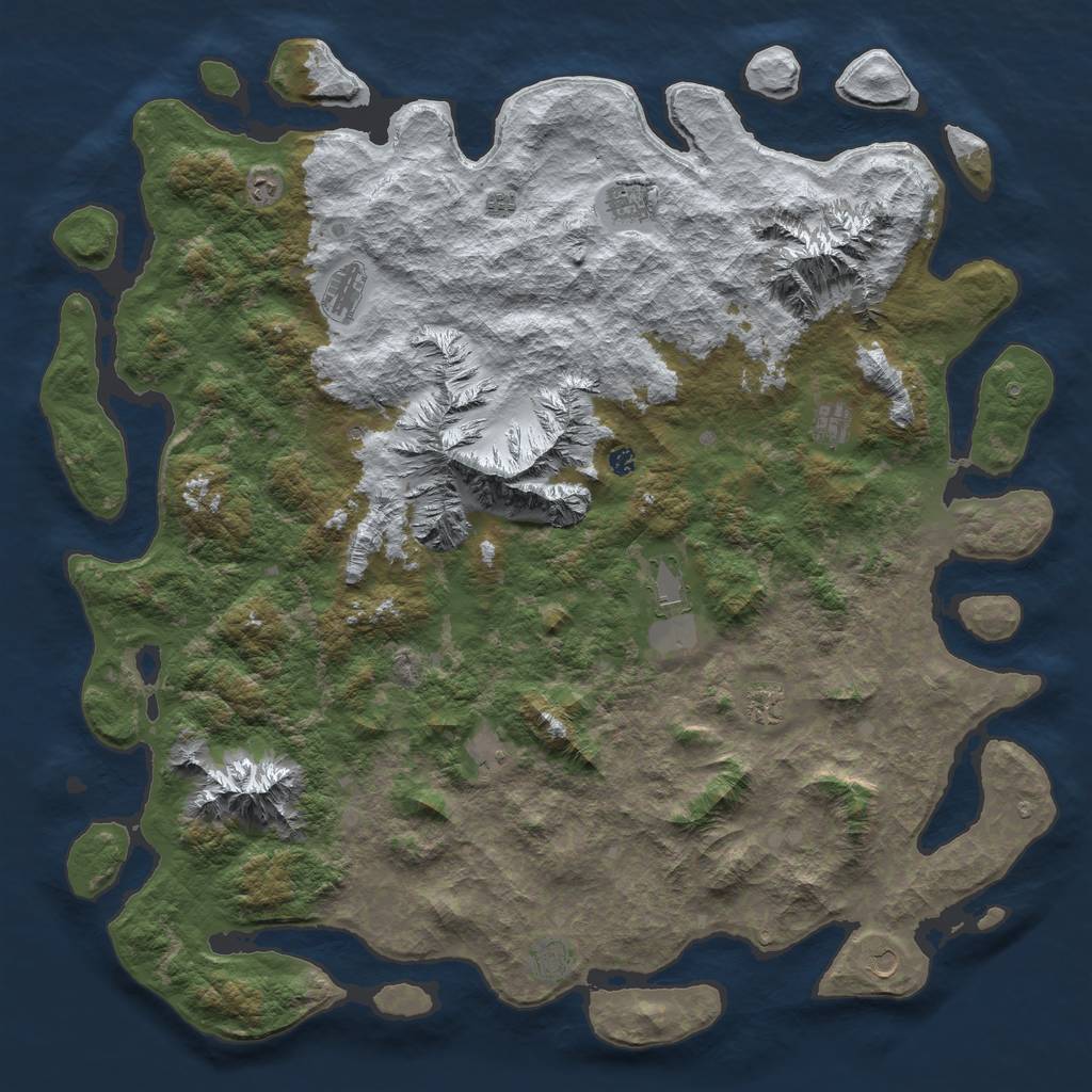 Rust Map: Barren, Size: 6000, Seed: 5, 14 Monuments