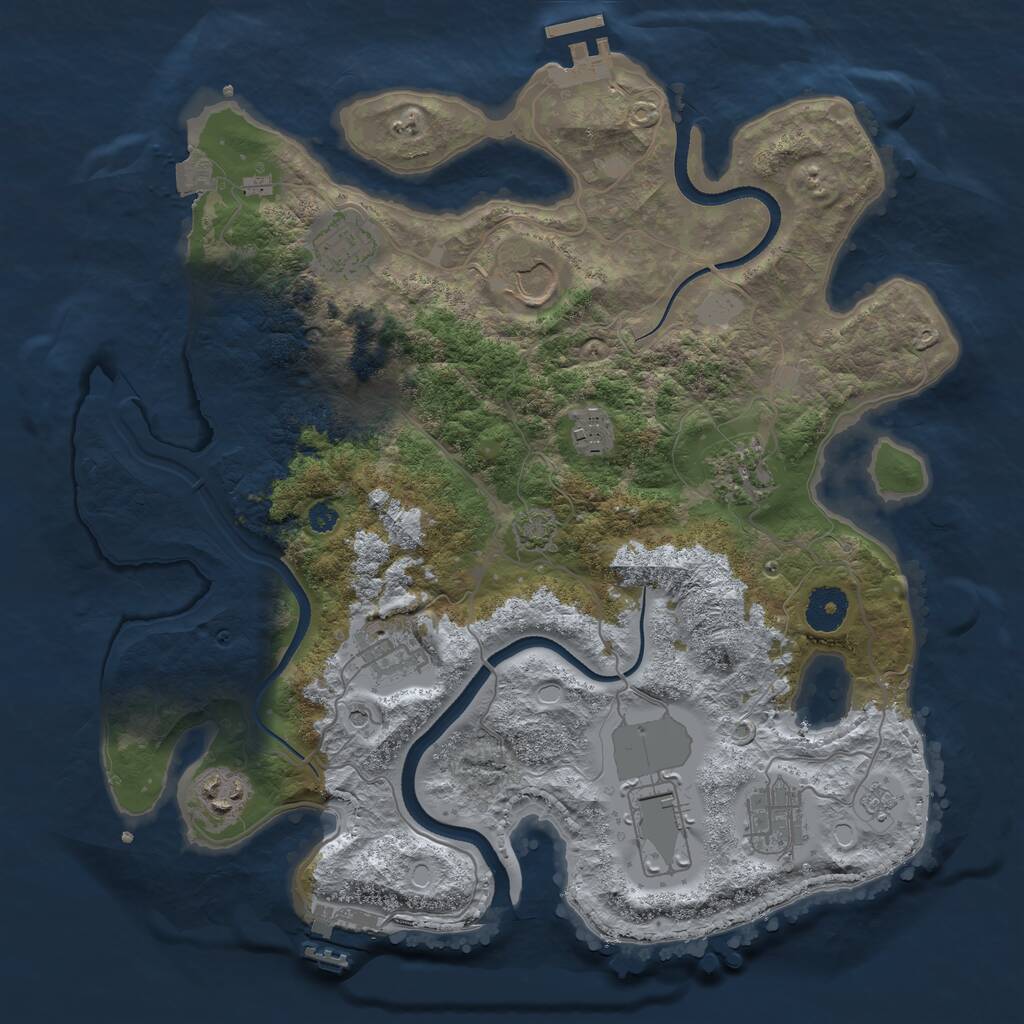 Rust Map: Procedural Map, Size: 3500, Seed: 1029983472, 14 Monuments