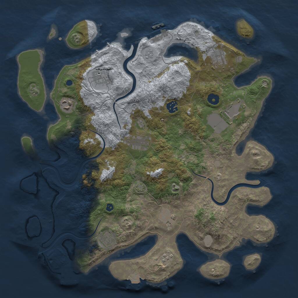 Rust Map: Procedural Map, Size: 3850, Seed: 1309913924, 15 Monuments