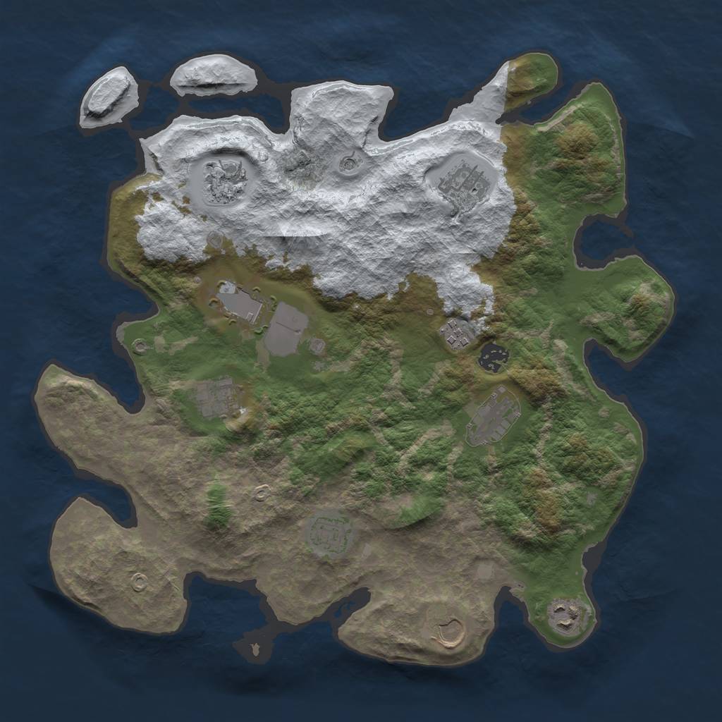 Rust Map: Barren, Size: 3750, Seed: 1365107024, 13 Monuments