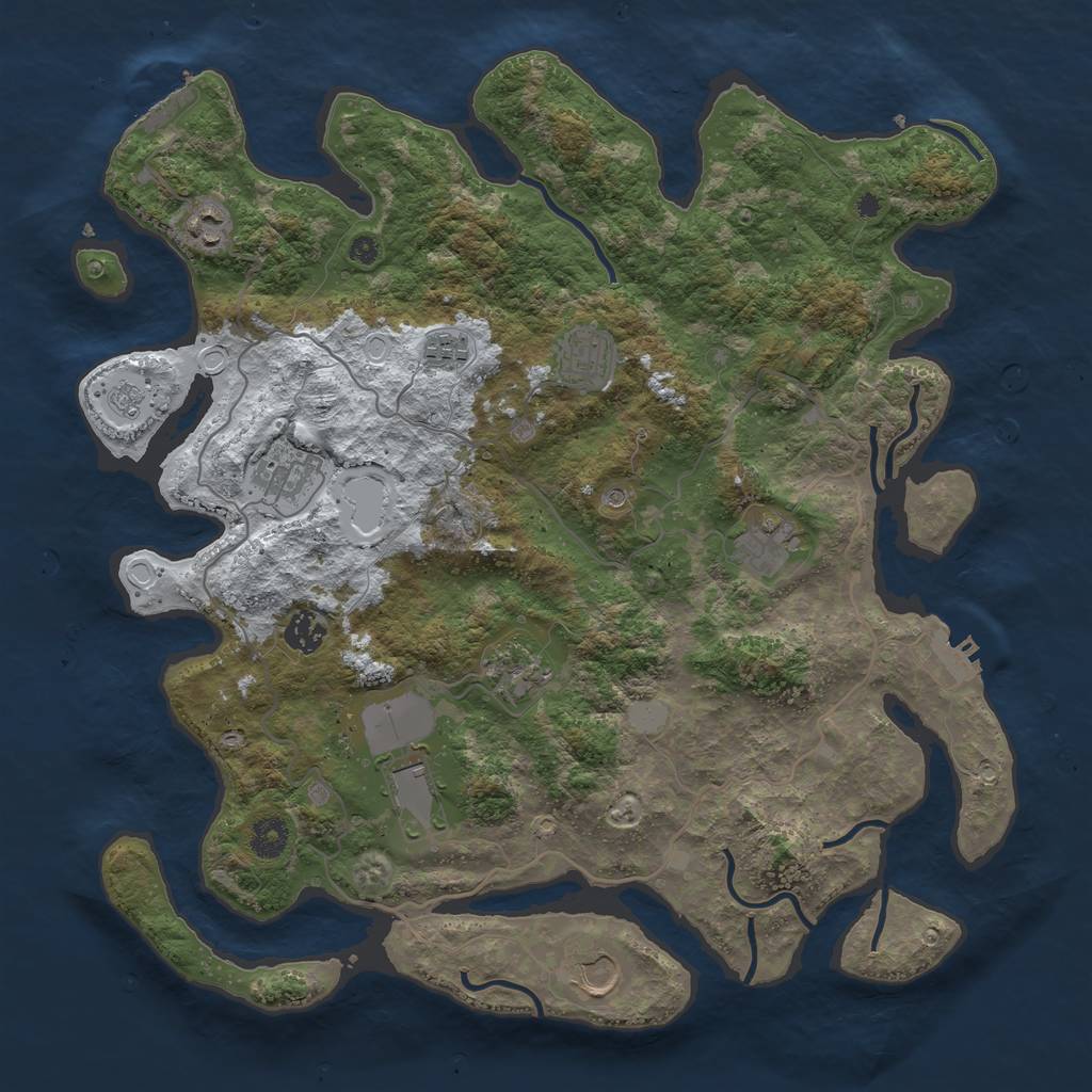 Rust Map: Procedural Map, Size: 4000, Seed: 252129, 18 Monuments