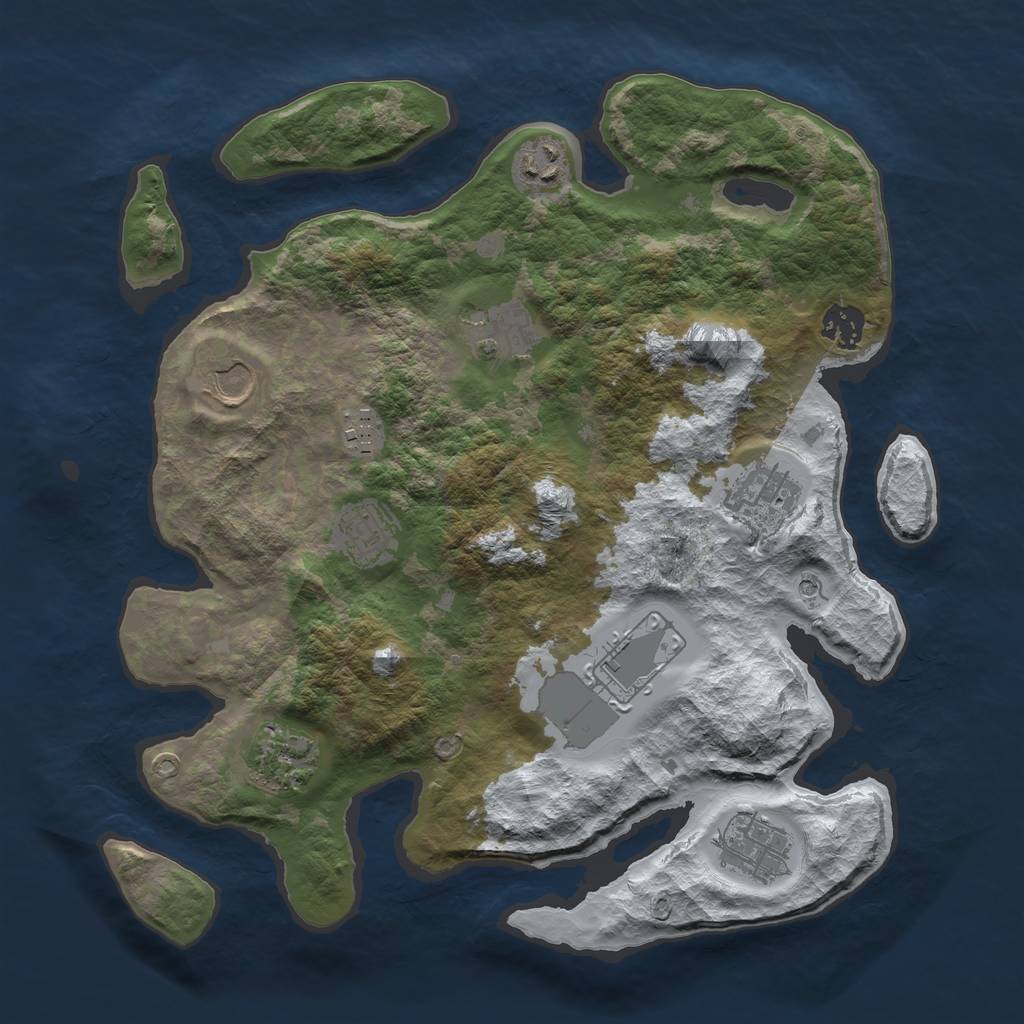 Rust Map: Barren, Size: 3500, Seed: 562614773, 13 Monuments
