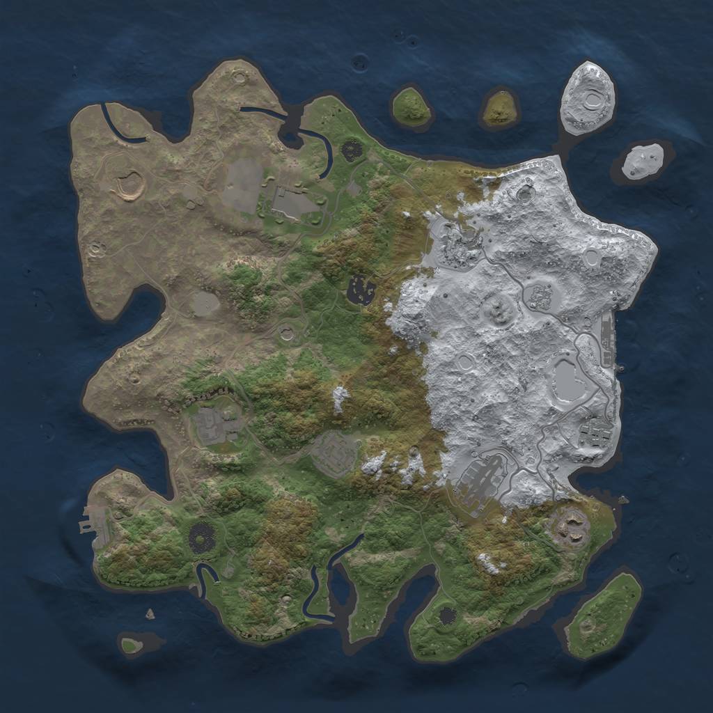 Rust Map: Procedural Map, Size: 3600, Seed: 3717414, 18 Monuments