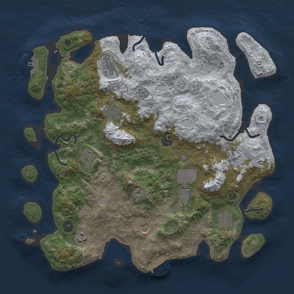 Rust Map: Procedural Map, Size: 3950, Seed: 2041086955, 19 Monuments