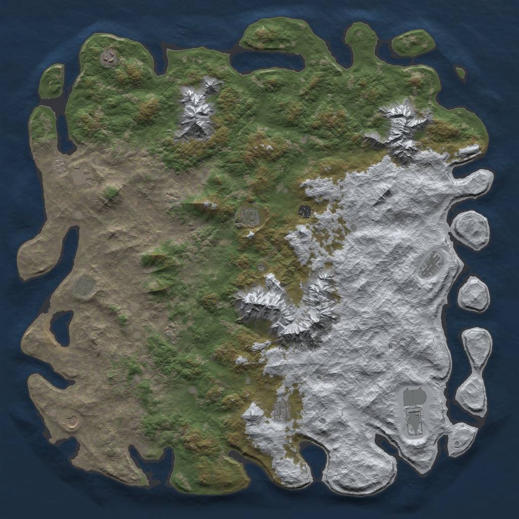 Rust Map: Barren, Size: 6000, Seed: 14, 14 Monuments