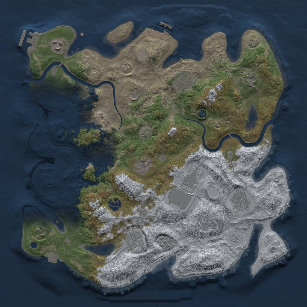 Rust Map: Procedural Map, Size: 3750, Seed: 977386309, 16 Monuments